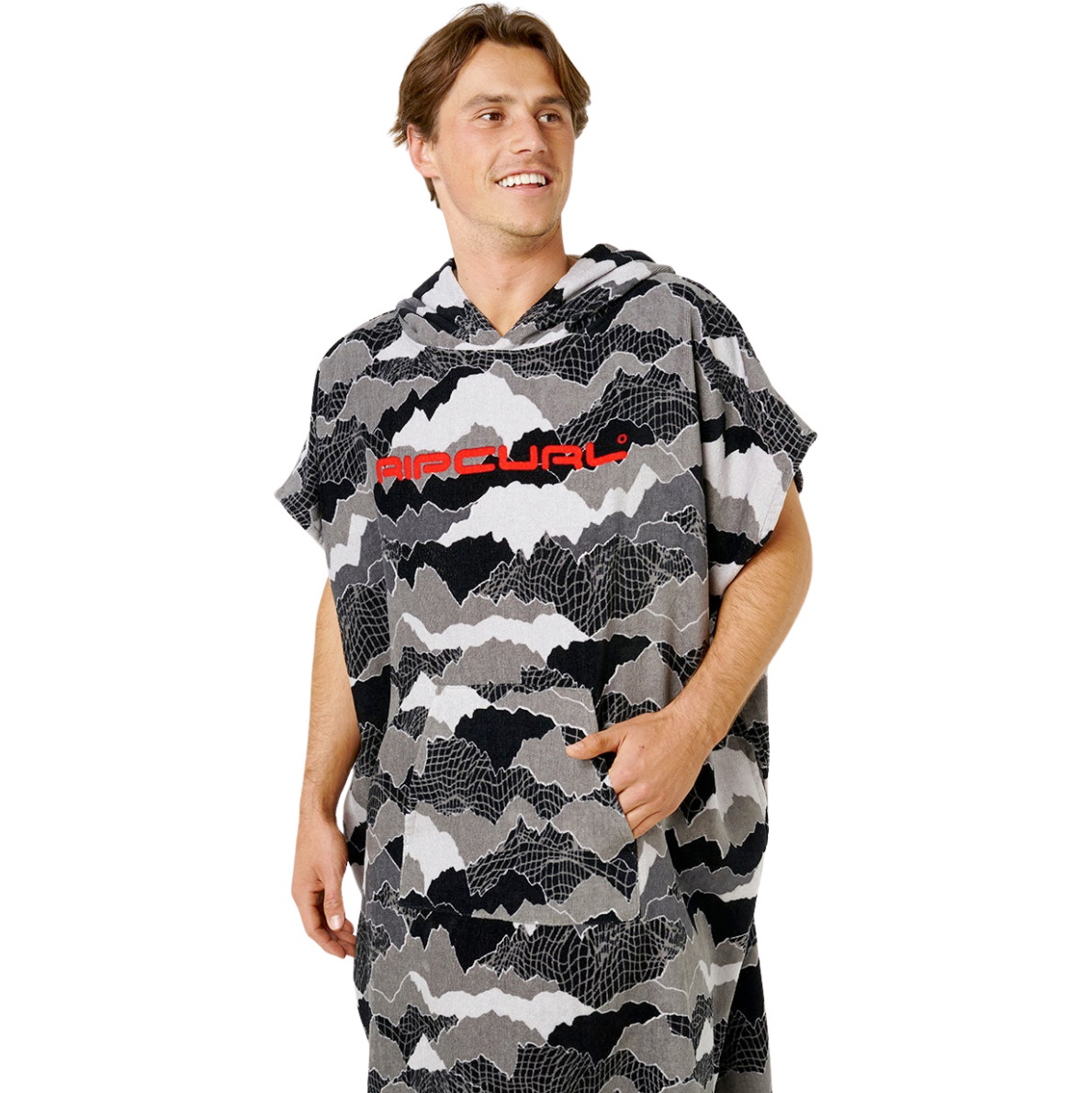 2026 Rip Curl Mens Fun Times Hooded Poncho Towel 01KMTO - Black / Grey